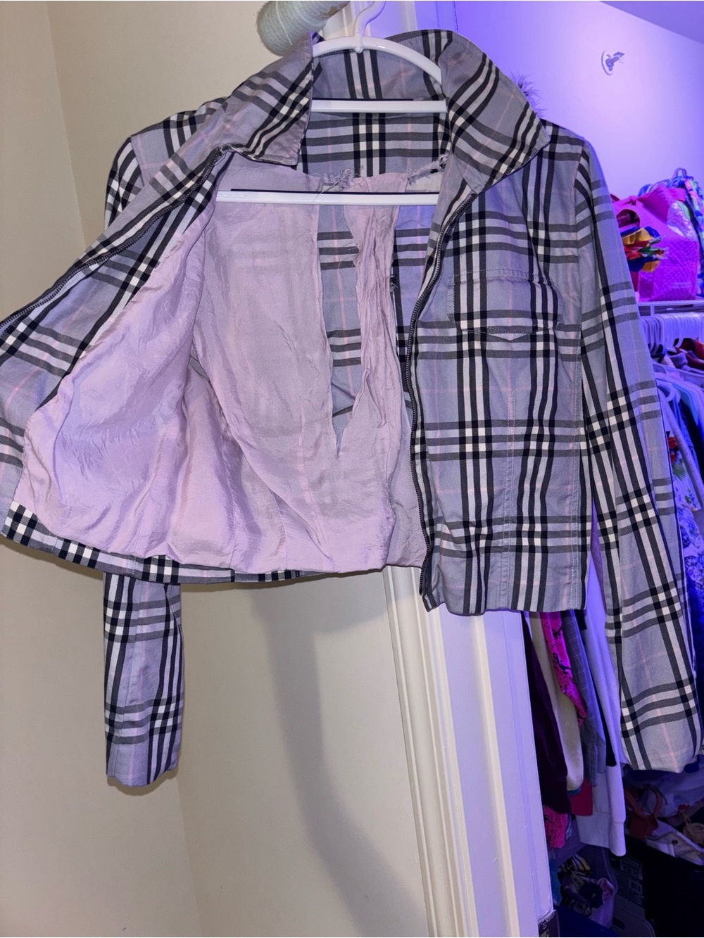 Burberry Lilac Plaid Cropped Jacket